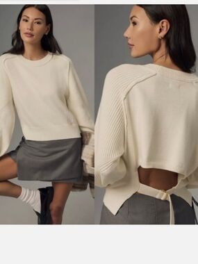 Anthropologie Pilcro Buckled Open Back Sweater Size Large Ivory Soft Girl